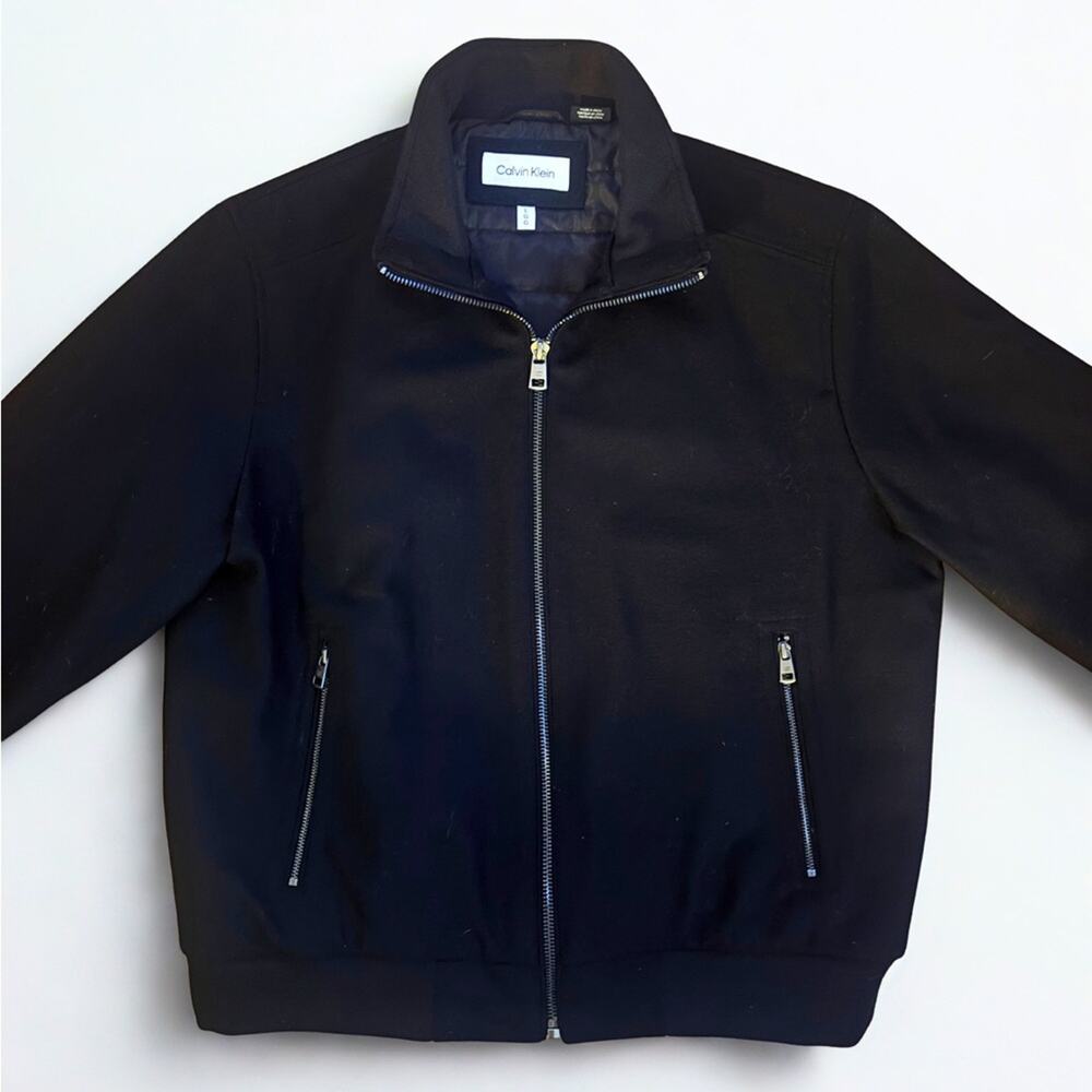 Calvin Klein Black Wool Bomber Jacket Men’s L – Quilted Lining
